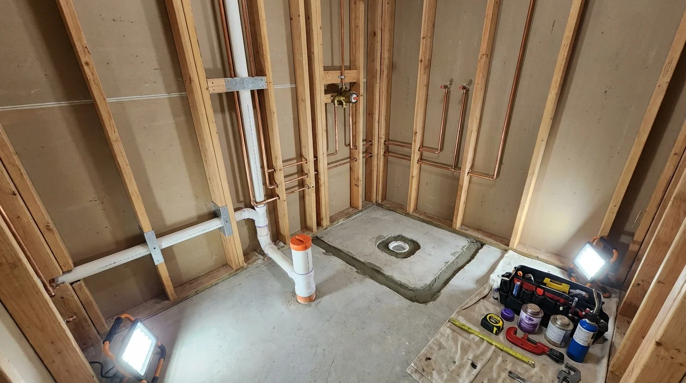 Bathroom rough-in plumbing during remodel by Johns Plumbing LLC in Hurricane