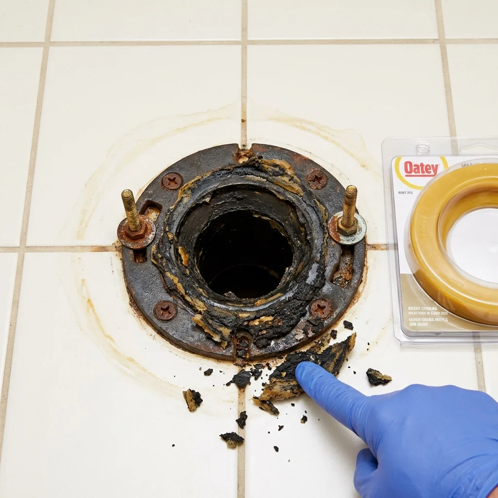 Failed wax ring showing water seepage at the base of a toilet in a Hurricane, UT home